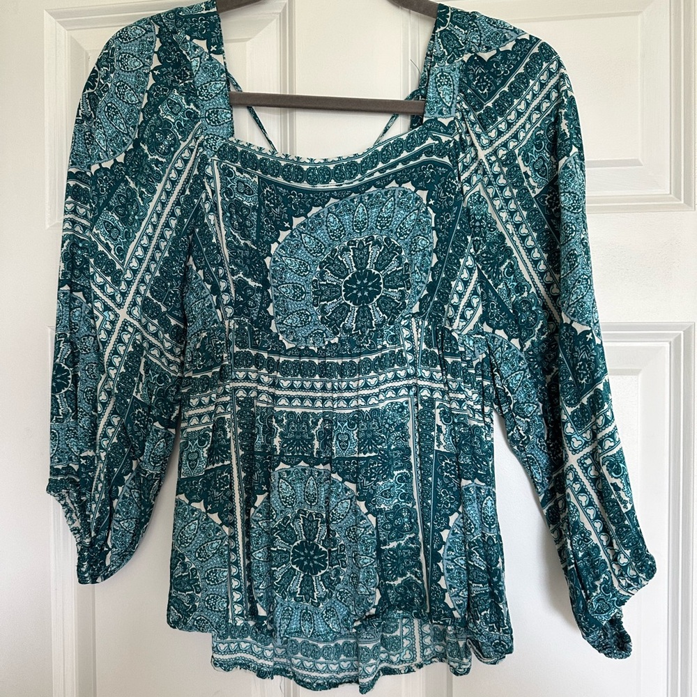 In Bloom Teal Geometric Blouse